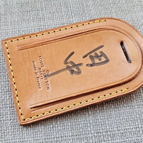 Louis Vuitton Name Tag Tan Genuine Leather Luggage Tag LV Tag Made in France aut - Picture 2 of 8
